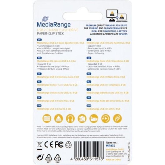 Chiavetta USB MediaRange MR975 8GB USB 2.0 blu senza cappuccio
