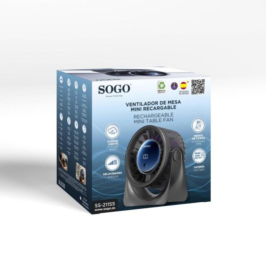 Mini Ventilador de Sobremesa SOGO VEN-SS-21155 3W 5 Velocidades Batería Recargable Pantalla LED Inclinación Ajustable