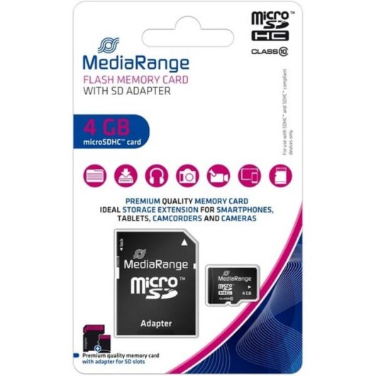 Tarjeta de memoria MediaRange MR956 microSDHC 4 GB Clase 10 negra