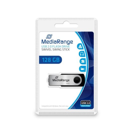 Chiavetta USB MediaRange MR913 128 GB USB 2.0 Tipo A Girevole Nero Argento
