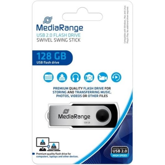 Chiavetta USB MediaRange MR913 128 GB USB 2.0 Tipo A Girevole Nero Argento