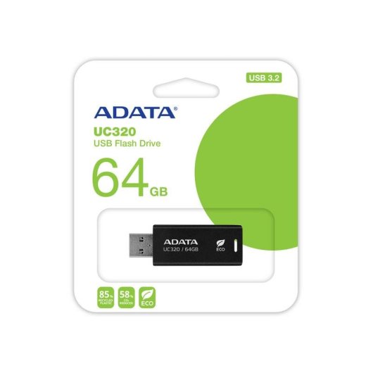 Pen USB ADATA UC320 64 GB USB-A 3.2 Gen 1 preto sem tampa