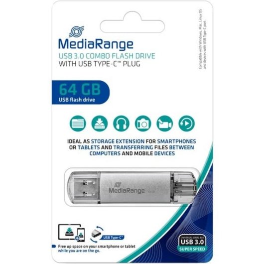 Chiavetta USB MediaRange MR937 64 GB USB Type-A e Type-C 3.2 Gen 1 Argento