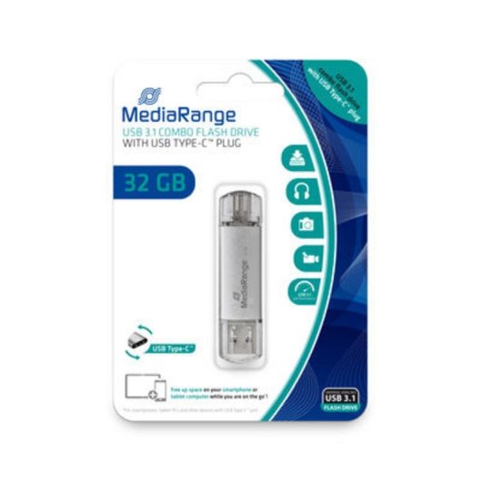 USB-Stick MediaRange MR936 32 GB USB Type-A und Type-C 3.2 Gen 1 silber