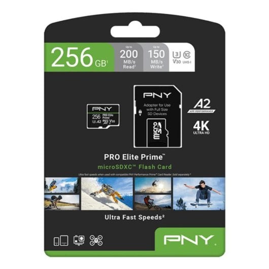 Carte microSD PNY PRO Elite Prime 256 Go Classe 10 UHS-I U3 V30 A2