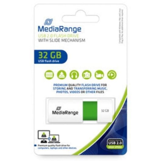 USB-Stick MediaRange MR973 32 GB USB 2.0 Schiebemechanismus grün weiß
