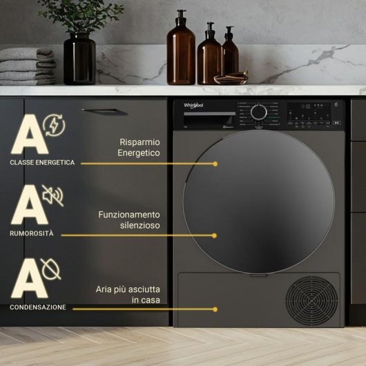 Asciugatrice a condensazione Whirlpool C WD 96M GBS IT 9kg Classe A con pompa di calore e Wi-Fi