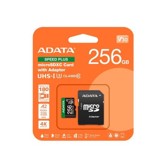 Tarjeta microSDXC ADATA Speed Plus 256 GB UHS-I U3 A2 V30 Clase 10