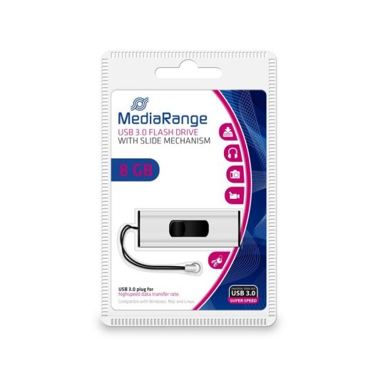Unidad flash USB MediaRange MR914 8 GB USB tipo A 3.2 Gen 1 deslizante negro plata