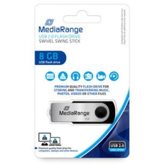 Unidad flash USB MediaRange MR908NTRL 8 GB USB 2.0 giratoria negro plata