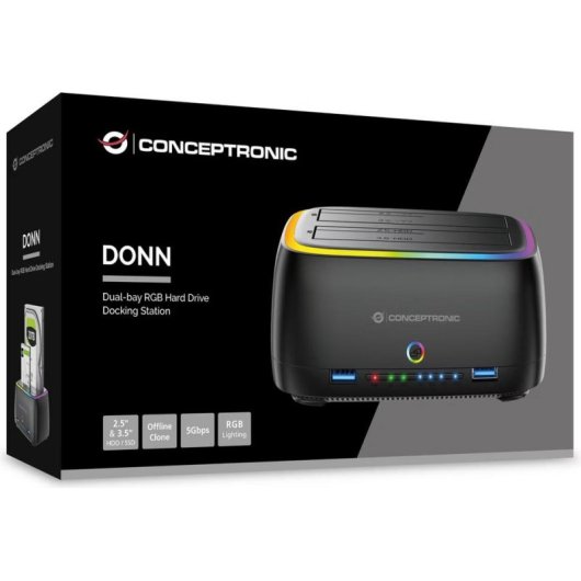 Caja PC Conceptronic DONN36B 2.5"/3.5" ABS Negro con USB-A y Hot Swapping