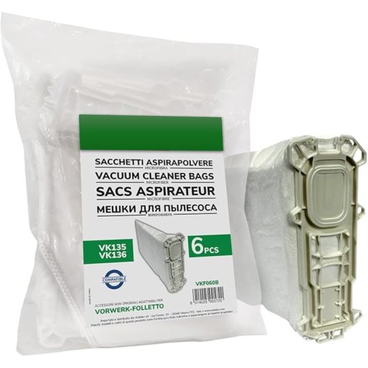 Pack De 6 Bolsas De Microfibra Compatibles Con Aspiradoras Folletto Vk135 Y Vk136