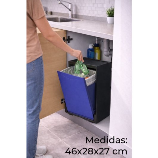Cubo Apilable De Reciclaje De Plástico Con Apertura Frontal - Color Azul - Medidas: 46x28x27 Cm