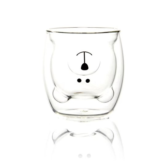 Vaso De Doble Pared De Cristal. Capacidad: 250 Ml. Diseño De Oso.