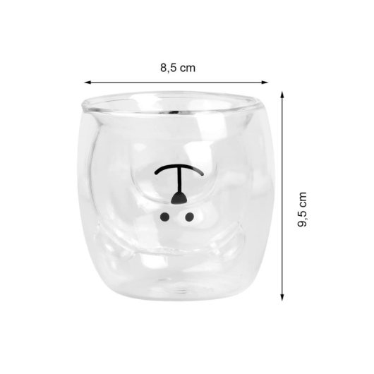 Vaso De Doble Pared De Cristal. Capacidad: 250 Ml. Diseño De Oso.