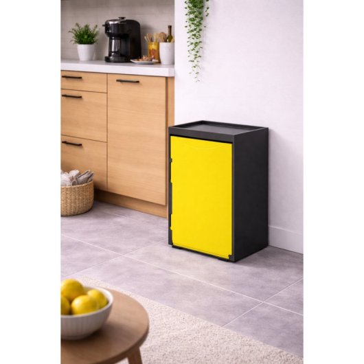 Cubo Apilable De Reciclaje De Plástico Con Apertura Frontal - Color Amarillo - Medidas: 46x28x27 Cm