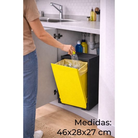 Cubo Apilable De Reciclaje De Plástico Con Apertura Frontal - Color Amarillo - Medidas: 46x28x27 Cm