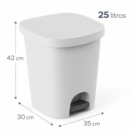 Cubo De Plástico Para Cocina Color Blanco | Con Pedal | Medidas: 42x35x30 Cm | Capacidad 25 L
