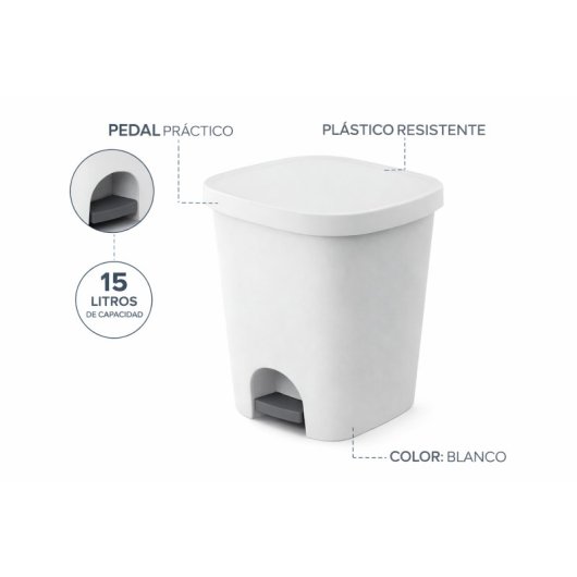 Cubo De Plástico Para Cocina Color Blanco | Con Pedal | Medidas: 42x35x30 Cm | Capacidad 25 L