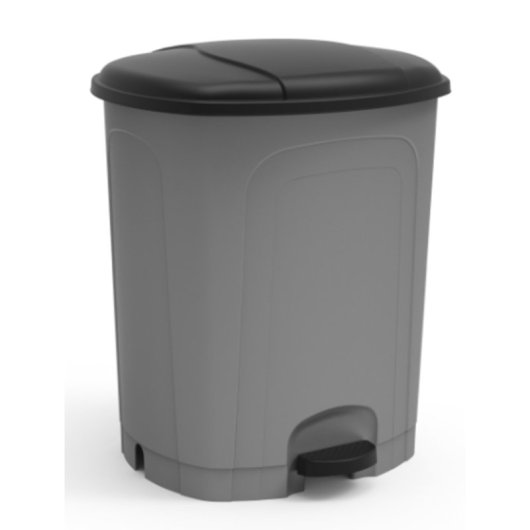 Cubo De Basura Cocina De Plástico Con Pedal | Color Gris | Capacidad: 15 Litros | Tapa Color Negro