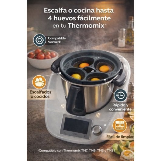 Cocedor De Huevos Compatible Thermomix Tm7 Tm6 Tm5 Tm31 – Accesorio Para Cocinar Hasta 4 Huevos