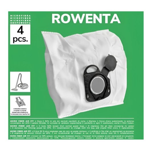 Pack De 4 Bolsas De Microfibra Compatibles Con Aspiradoras Rowenta Compact Power, Power Xxl
