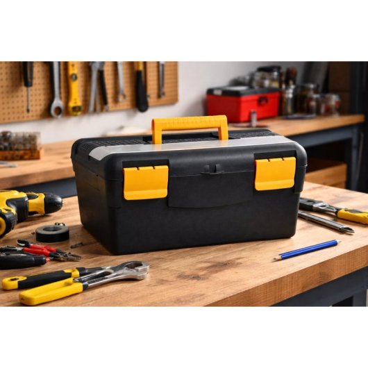 Caja Herramientas De Plástico Con Asa | Color Negro Y Amarillo | Medidas: 42x23x22 Cm