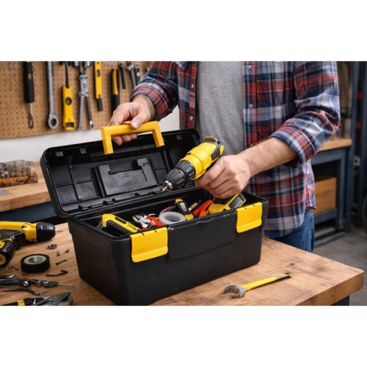 Caja Herramientas De Plástico Con Asa | Color Negro Y Amarillo | Medidas: 42x23x22 Cm