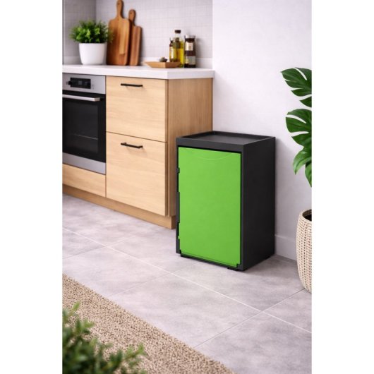 Cubo Apilable De Reciclaje De Plástico Con Apertura Frontal - Color Verde - Medidas: 46x28x27 Cm