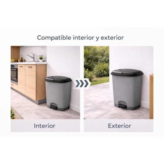 Cubo De Basura Cocina De Plástico Con Pedal | Color Gris | Capacidad: 25 Litros | Tapa Color Negro