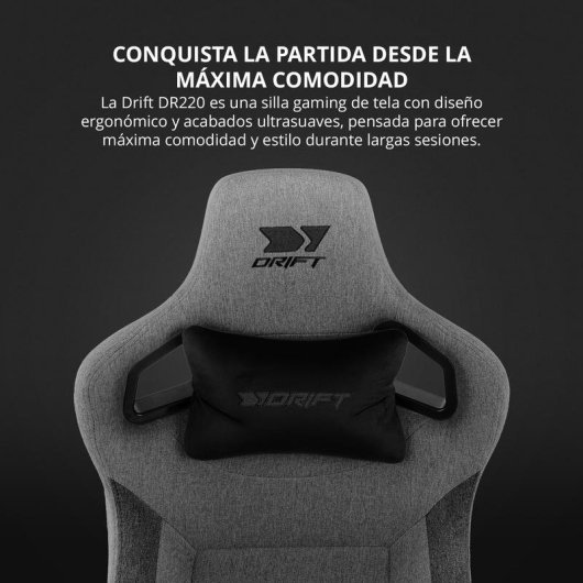Cadeira gaming Drift DR220 tecido cinza escuro apoios 4D almofadas lombar