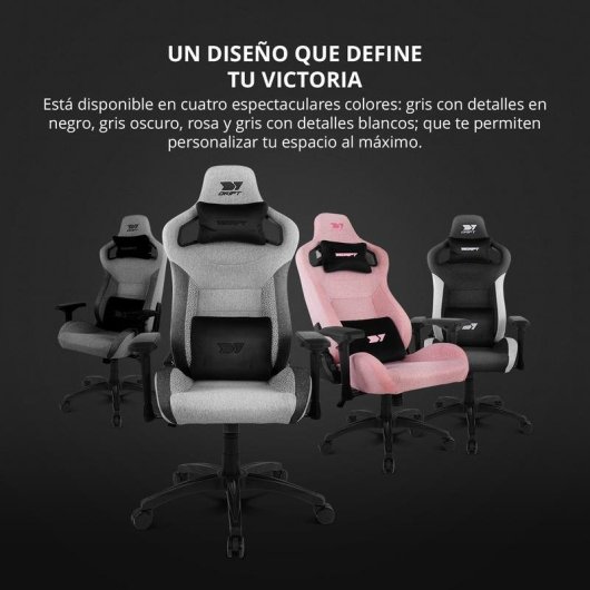 Cadeira gaming Drift DR220 tecido cinza escuro apoios 4D almofadas lombar