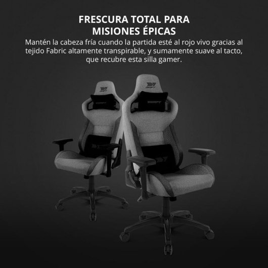 Cadeira gaming Drift DR220 tecido cinza escuro apoios 4D almofadas lombar