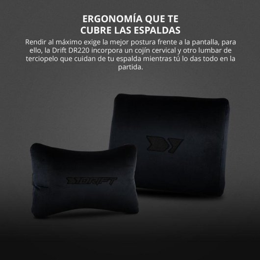 Cadeira gaming Drift DR220 tecido cinza escuro apoios 4D almofadas lombar