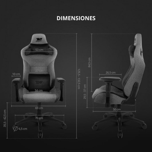 Cadeira gaming Drift DR220 tecido cinza escuro apoios 4D almofadas lombar