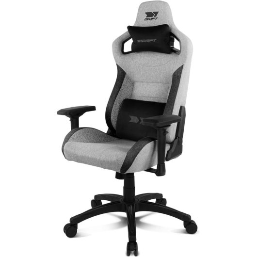 Silla gaming Drift DR220 Tela Gris Reposabrazos 4D Cojín cervical y lumbar