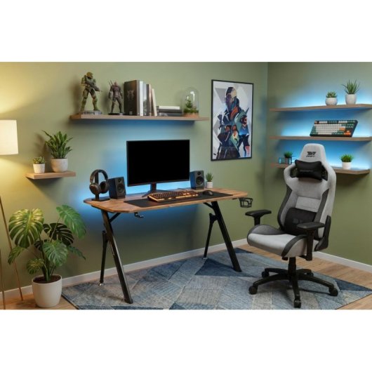 Silla gaming Drift DR220 Tela Gris Reposabrazos 4D Cojín cervical y lumbar