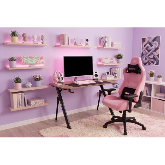 Cadeira Gaming Drift DR220 Tecido Rosa Braços 4D Ergonomica