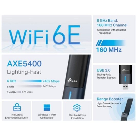 Tarjeta de red TP-Link Archer TXE70UH USB Wi-Fi 6E 5400 Mbit/s Negro