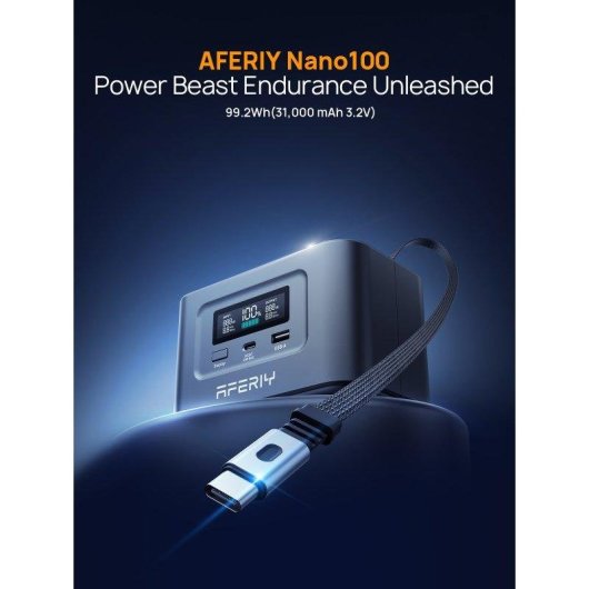 Estación de energía AFERIY Nano100 99,2Wh 3 puertos USB Batería Li-ion Pantalla LCD Cargador solar