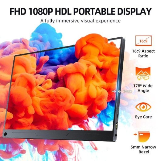 Monitor PC 15,6" IPS Portatile FullHD HDMI Type-C VESA Altoparlanti Stereo