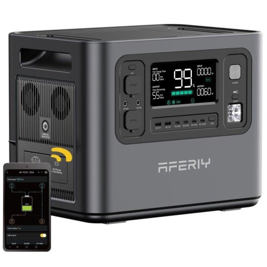 Estación de energía AFERIY P210 2048Wh 2400W 13 puertos LiFePO4 Cargador solar App Bluetooth