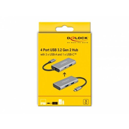 Hub DeLOCK 4 Ports 10 Gbps USB 3.2 Gen 2 Type-C und Type-A kompakt