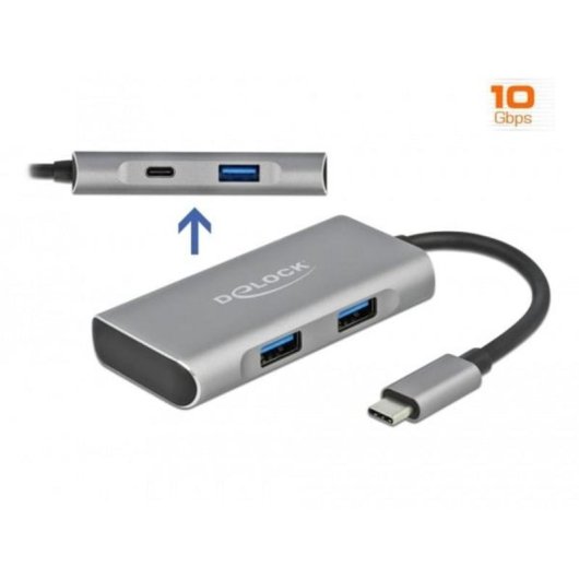 Hub DeLOCK 4 Ports 10 Gbps USB 3.2 Gen 2 Type-C und Type-A kompakt