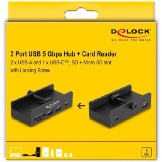 Hub DeLOCK 4 puertos 5 Gbps modelo 64263 con lector SD y MicroSD
