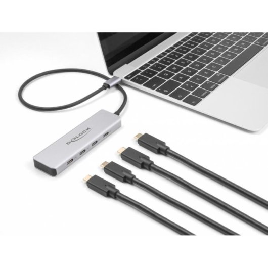 Hub DeLOCK 4 puertos USB Type-C 10 Gbps con cable 35 cm gris aluminio