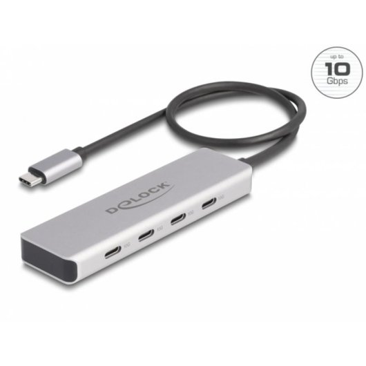 Hub DeLOCK 4 puertos USB Type-C 10 Gbps con cable 35 cm gris aluminio