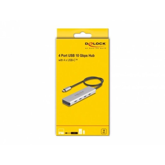 Hub DeLOCK 4 puertos USB Type-C 10 Gbps con cable 35 cm gris aluminio