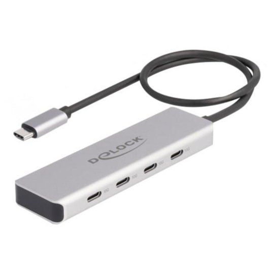 Hub DeLOCK 4 puertos USB Type-C 10 Gbps con cable 35 cm gris aluminio