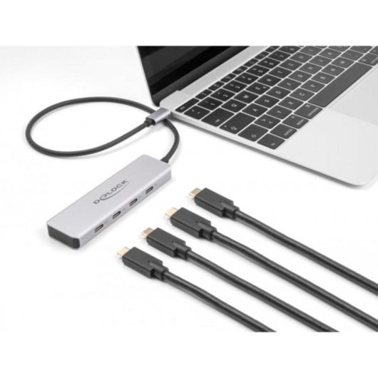 Hub DeLOCK 4 puertos USB Type-C 10 Gbps con cable 35 cm gris aluminio
